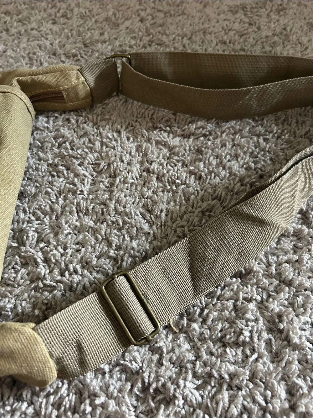 Tan/khaki  Messenger crossbody Bag with Adjustable Strap. Waterproof liner
